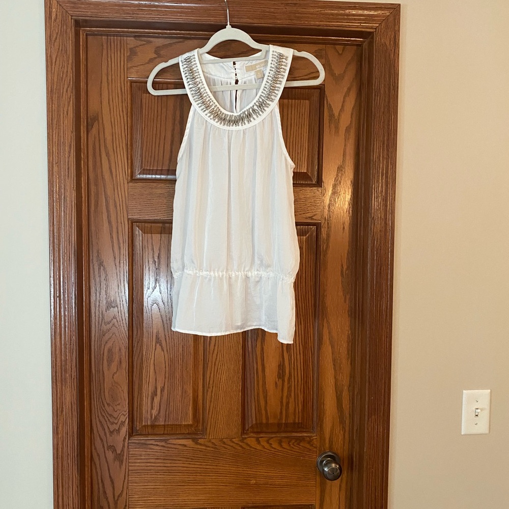 Michael Kors White Sleeveless Blouse with Silver Accents